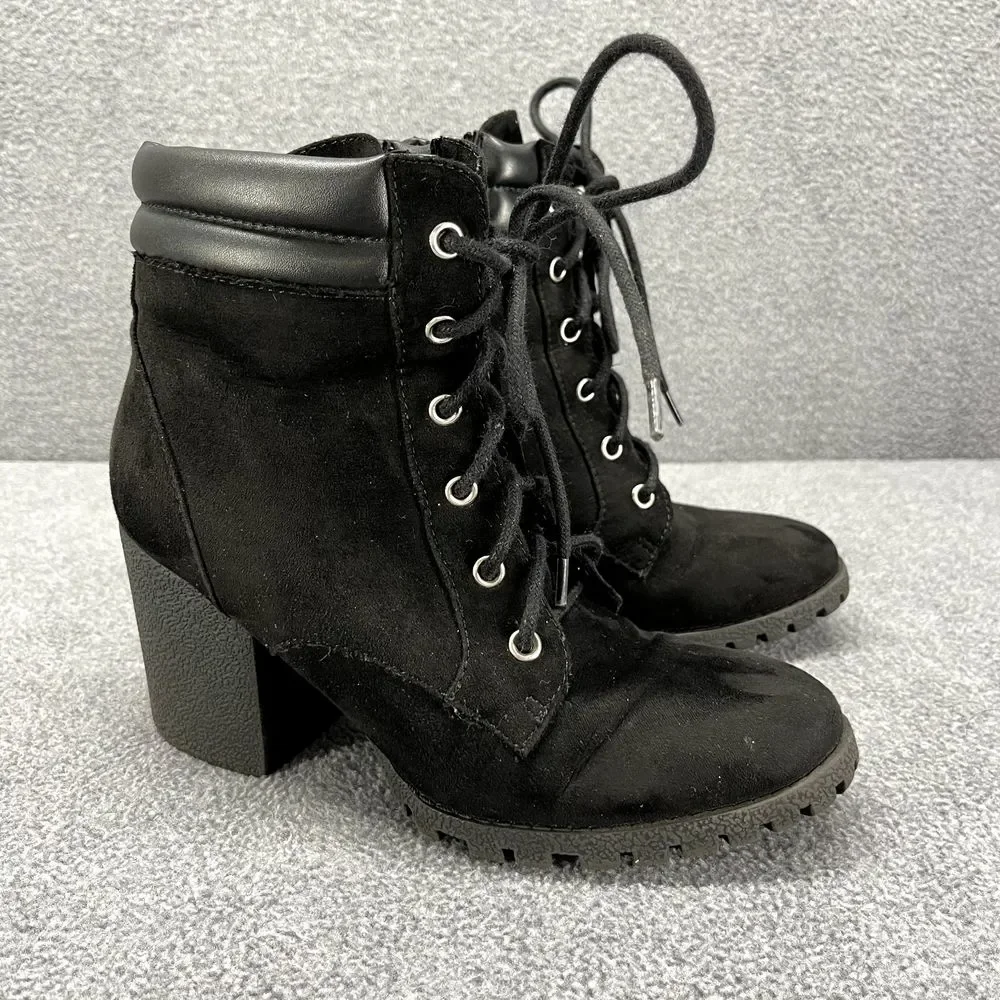 Sugar Boots Women 6 M Black Lacy Suede Heeled Zipper Lace‎ Up